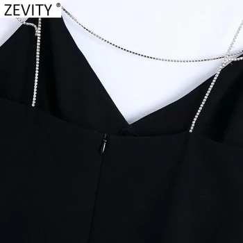 Zevity 2021 Ženy Sexy Hlboko V Krku Sequined Sling Popruh Klub Ženské Šaty Elegantné Backless Zips Slim Strany Mini Vestido DS4919