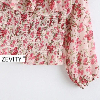 Zevity ženy sexy mimo ramenný volánikmi krátke halena, blúzky, dámske elegantné kvetina tlače elastické slim blusas ostrihané tričko topy LS7006
