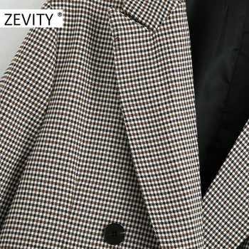 Zevity ženy vintage dvojité breasted pléd, tlač sako kabát office dámy vrecká príčinné štýlový outwear vyhovuje kabát topy CT586