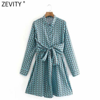 Zevity Ženy Vintage Zase Dole Golier Listy Tlač Zabalené Kimono Mini Šaty Office Lady Dlhý Rukáv Elegantné Krídla Vestido DS4761