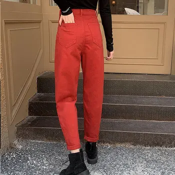 ZHISILAO Retro Red Jeans Ženy Vysoký Pás Hárem Rovné Denim Džínsy Plus Veľkosť Elegantné Priateľ Mama Džínsy 2020 Streetwear