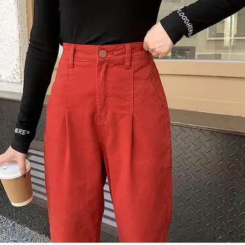 ZHISILAO Retro Red Jeans Ženy Vysoký Pás Hárem Rovné Denim Džínsy Plus Veľkosť Elegantné Priateľ Mama Džínsy 2020 Streetwear