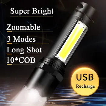 ZHIYU Mini LED COB Baterka Prenosné Camping Pracovné Svetlá, 3 Režimy Zoom Lampou USB Nabíjateľné Nepremokavé Taktické zábleskové Svetlo