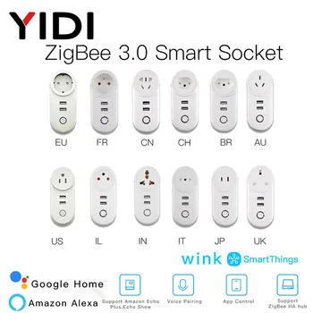 ZigBee 3.0 Smart Zástrčky s 2 USB Rozhranie pre Diaľkové Ovládanie Hlasom Pracovať s SmartThings Wink Echo Plus a Väčšina Zigbee Hub