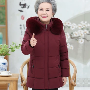 Zimná bunda ženy stredného veku a starších bavlna vetrovka matka a babička oblečenie kabát oblečenie žien hrubý kabát