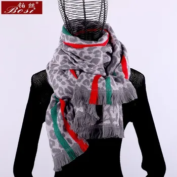Zimné cashmere šatku Leopard tlač ženy Móda šatkou strapec šatky, luxusné značky teplé hidžáb cape Červené zelené pruhy pashimina