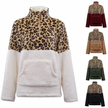 Zimné Dámy Fleece, Svetre Leopard Šitie Zips Pulóver Veľké 5XL Príležitostné Voľné Sveter Street Dámy Hrubé Teplé Oblečenie