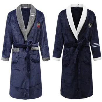 Zimné Flanelové Mužov Župan Nightgown Kimono Šaty Coral Fleece Negližé tvaru Intímne Bielizeň Farbou Sleepwear 3XL