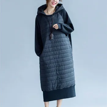 Zimné Jeseň Patchwork Dlhé Bavlnené Oblečenie Žena Módy Pozdĺžne Tuhé Zimné Kabát 2020 Bežné Nadrozmerné Voľné Čistý Vestidos