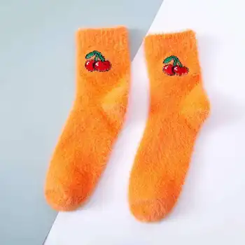 Zimné Napodobniť Noriek Velvet Ponožky Roztomilý Ovocie Ponožky Zahustiť Teplé Ženy Ponožky Spánku Ponožky Dievčatá Domov Poschodí Spálňa Sox Harajuku