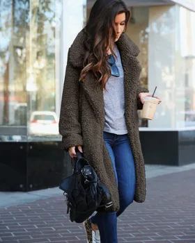 Zimné Nový Príchod Ženy Teplý Kabát Vlna Spája Dlhý Rukáv Vrchné Oblečenie Plyšové Vesty Zvrchníky Femme Coats Streetwear Módy