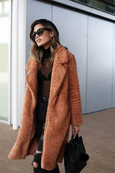 Zimné Nový Príchod Ženy Teplý Kabát Vlna Spája Dlhý Rukáv Vrchné Oblečenie Plyšové Vesty Zvrchníky Femme Coats Streetwear Módy