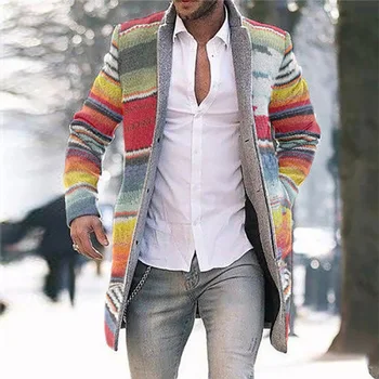 Zimné Rainbow Kabát Mužov 2020 Značky Prekladané Dlhý Kabát Bežné Slim Fit, Pánska Výkopu Coats Singel Svojim Vintage Hommes Veste