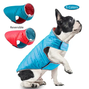 Zimné Reverzibilné Oblečenie Pre Psy, Reflexné, Nepremokavé Pet Bunda Teplá Vesta Nastaviteľné Nadol Bunda Psa Kabát Pre Malé A Stredné Psy