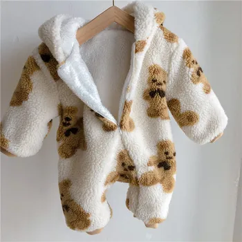 Zimné roztomilé dieťa romper plus hrubé teplé velvet dlhá srsť horolezecké oblečenie detské zimné oblečenie baby romper