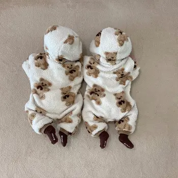 Zimné roztomilé dieťa romper plus hrubé teplé velvet dlhá srsť horolezecké oblečenie detské zimné oblečenie baby romper