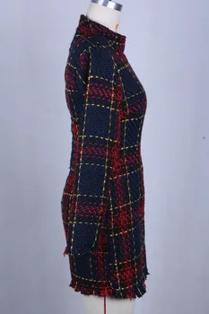 Zimné turtleneck Tweed šaty ženy Sexy strapec červená koberčeky mini šaty Bežné kórejského úradu práce dlhý rukáv šaty vestidos 2020