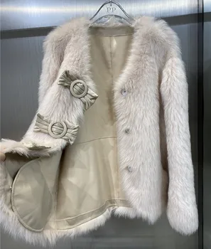 Zimné ženy, skutočné ovce kožuchy Luk tlačidlo skutočné ovce dvakrát čelil kožušiny bunda teplý kabát značky