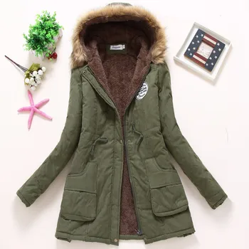 Zimný Kabát Ženy 2016 Nová Vetrovka Bežné Outwear Vojenské Kapucňou Zahusťovanie Bavlna Kabát Zimná Bunda Kožuchy Ženy Oblečenie D21