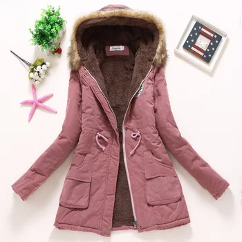Zimný Kabát Ženy 2016 Nová Vetrovka Bežné Outwear Vojenské Kapucňou Zahusťovanie Bavlna Kabát Zimná Bunda Kožuchy Ženy Oblečenie D21