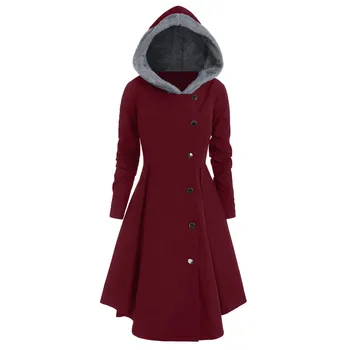 Zimný Kabát Ženy lus Veľkosť Asymetrický Fleece Kapucňou Singel svojim Dlho Drap Tlačidlá Kabát ropa mujer