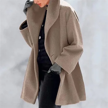 Zimný Šál Golier Dlhá Srsť Ženy Nadrozmerné Solid Farba Teplá Bunda Módne Kórejský Windbreaker Dlhý Rukáv Cardigan Vrchné Oblečenie