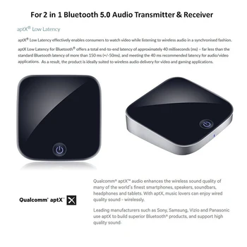 ZINZ-029 Bluetooth 5.0 Bluetooth Audio Vysielač, Prijímač 2 V 1, 3,5 mm CSR8670 V5.0 Bezdrôtové Bluetooth Adaptér pre Auto a TV
