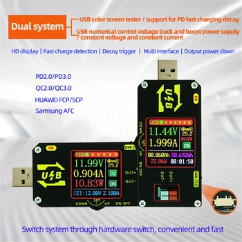 Ziskové LCD Voltmeter Farebný Displej Digitálny USB nabíjanie tester Typ-C Krok hore/dole napájanie PD nabíjačku Ammeter Nástrojov