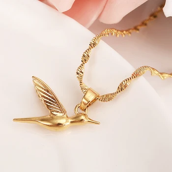 Zlato Dropship kolibrík prívesok náhrdelník Ženy, dievčatá, mužov Valentína Vianočný večierok šperky Darček sveter reťazca