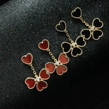 Zlato módne červené srdce tvar drop náušnice pre ženy