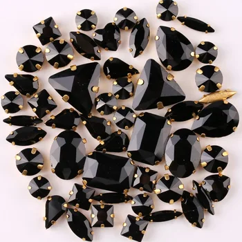 Zlato pazúr nastavenie 50pcs/taška tvary mix Čierne sklo krištáľ šiť na drahokamu svadobné šaty, topánky, tašky diy výbava