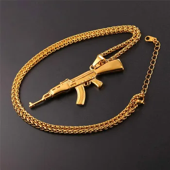 Zlatá Farba AK47 Útočná Puška Náhrdelník Prívesok Pre Mužov Veľkoobchod Darček Zbraň Prívesok Punk Nehrdzavejúcej Ocele, Šperky GP764