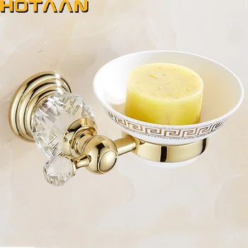Zlatá Farba Crystal Mosadz Keramiky kúpeľňové Doplnky Mydlo Riad/ Mydla, Držiak/Mydlo Prípade Domáce Dekorácie Kúpeľňových doplnkov