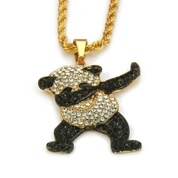Zlatá Farba Drahokamu Luxury Hip Hop Tanec Zvierat Panda Prívesok Ľadový out Rock, Hip Hop Náhrdelníky pre Pánske Šperky, Darčeky#SS30