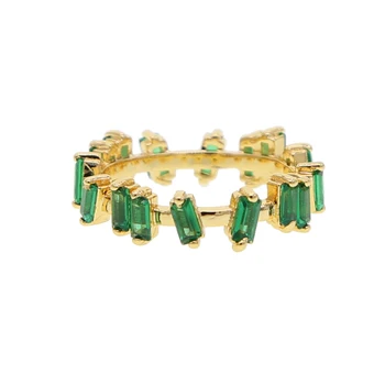 Zlatá farba pripraviť Zelená bageta cubic zirconia geometrické jednoduché večnosti cz kapely krúžok pre ženy, veľkosť 6 7 8