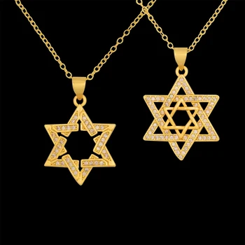 Zlatá Hviezda David Náhrdelník pre Človeka Izrael Židovský Šperky Darček Žena CZ Zirkónmi hanukkah Dlho Goth Prívesok Náhrdelník Veľkoobchod