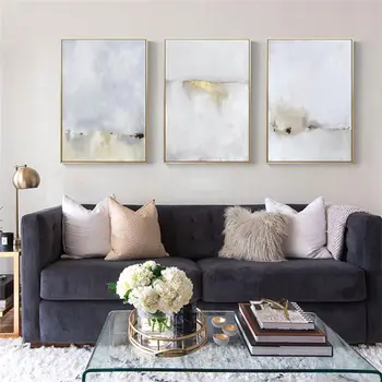 Zlaté a Biele abstraktné maliarske plátno moderné cuadros domov obývacia izba dekorácie plátno, vytlačí wall art plagáty a vytlačí umenie