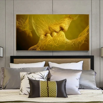 Zlaté A Čierne Láska Bozk olejomaľba na Plátne Plagáty a Vytlačí Cuadros Wall Art Obrázky Pre Domáce Spálňa Obývacia Izba