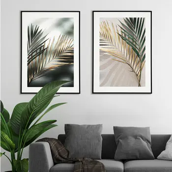 Zlaté Lístie Plagát Nordic Plátno Na Maľovanie Módne Palm Wall Art Obrázky Pre Obývacia Izba Moderné Dekoratívne Prins Na Stenu