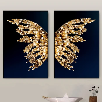 Zlatý Motýľ Krídla Wall Art Obraz s Moderné Abstraktné Umenie, Maliarstvo, tlač na Plátno na Stenu, Dekorácie pre Domov Obývacia Izba