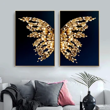 Zlatý Motýľ Krídla Wall Art Obraz s Moderné Abstraktné Umenie, Maliarstvo, tlač na Plátno na Stenu, Dekorácie pre Domov Obývacia Izba