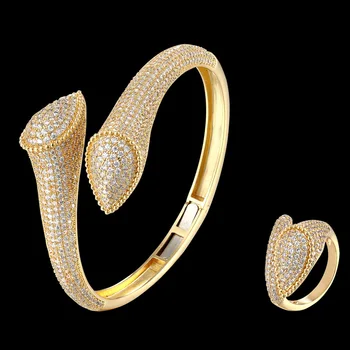 Zlxgirl Luxusné značky mirco pripraviť zirkón náramok s krúžkom šperky sady kovu, medi, Zlata, svadobné náramok svadobné šperky sady láska
