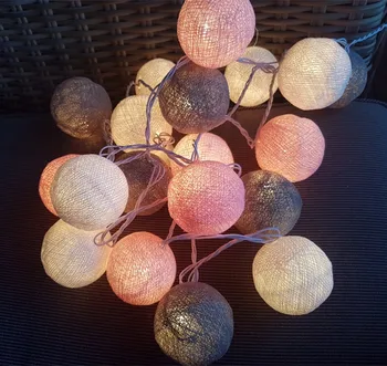 Zmiešané 20pcs/set Biela-Ružová-Sivá bavlna loptu string svetlá pre Terasa,Svadby,Party luminaria vianočné natal garland dekor USB