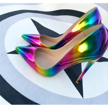 Značka fashion tlač ukázal prst vysoké podpätky nádherné elegantné topánky 12 cm vysokým podpätkom dámy strany topánky QP006 ROVICIYA