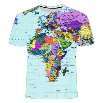 Značka Wereld Kaart T-shirt Grappige T-shirts Zomer Režim Anime Tričko 3D T-shirt Heren Kleding Topy Tees 2019 nieuwe