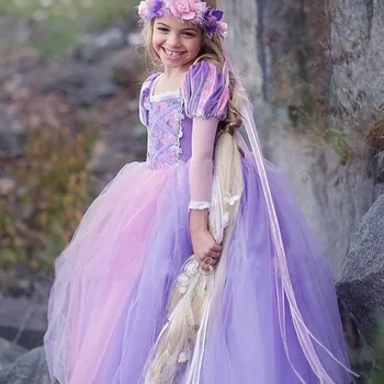 Značka Zamotaný Rapunzel Šaty pre Dievčatá Strana Princezná Šaty Fantázie Deti Rapunzel Cosplay Narodeniny Oblečenie, Detský Karneval, Kostým