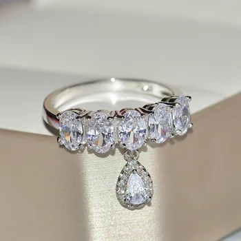 Značka Žena Crystal Biely Svadobný Prsteň Luxusné Kvapka Vody Srdce Zásnubný Prsteň Vintage Svadobné Svadobné Prstene pre Ženy