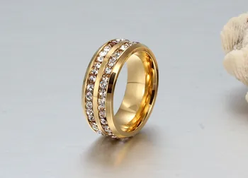 ZORCVENS 8 mm Black Dual Riadok Crystal Snubné Prstene pre Ženy, Mužov, z Nehrdzavejúcej Ocele Bling Krúžky Milenca Sľub Kapely Šperky