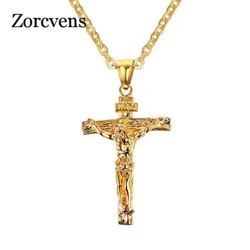 ZORCVENS Vintage Ježiš Prívesok & Náhrdelník z Nehrdzavejúcej Ocele Kríž Reťazca Christian Šperky Darček Čierna strieborná farba Zlata-Farebná