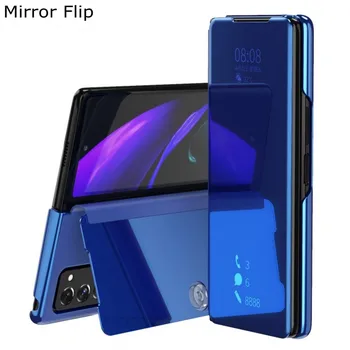 Zrkadlo obal Pre Samsung Galaxy Z Fold 2 5G W20 W21 Pokovovanie Smart Flip PU Kožené Stojan Shockproof Kryt Telefónu Z. Fold 2